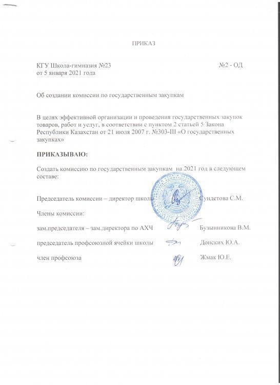 О создании комиссии по государаственным закупкам от 5 января 2021 года