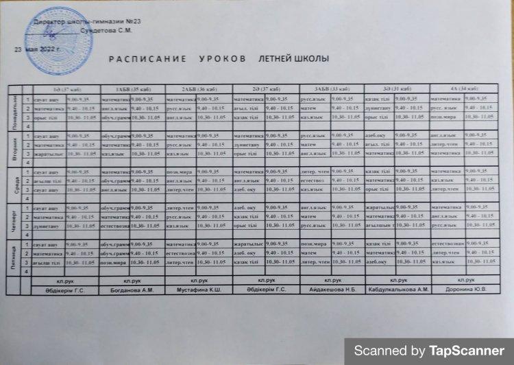 Расписание уроков летней школы
